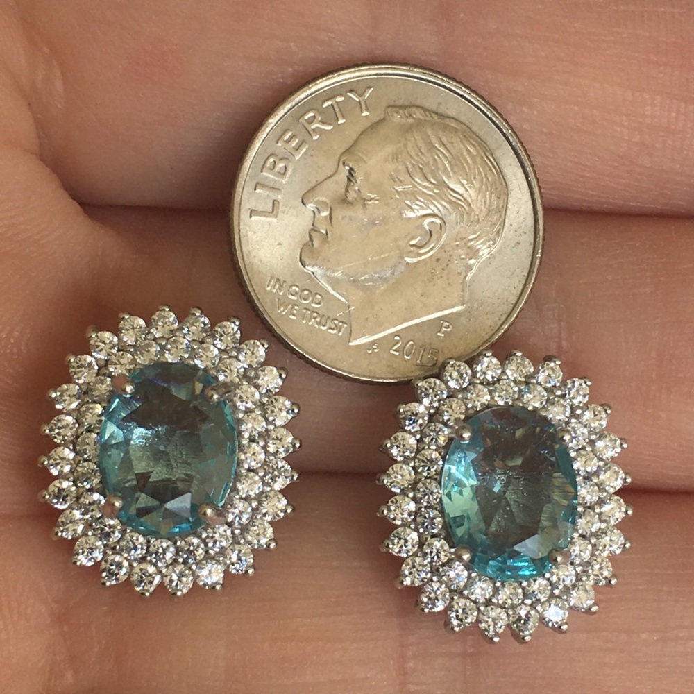 LAST PAIR!  Sterling silver aquamarine CZ Earrings - Picture 5 of 7